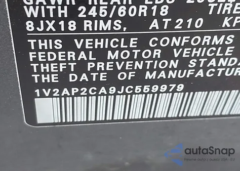 2018 Volkswagen Atlas 2.0T S из США, поврежденный, VIN 1V2AP2CA9JC559979